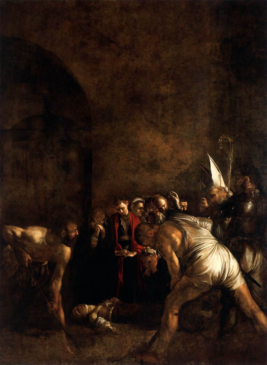 カラヴァッジョ　「聖ルキアの埋葬 」1608　　Oil on canvas, 408 x 300 cm　　シラクーサ、サンタ・ルチア大聖堂